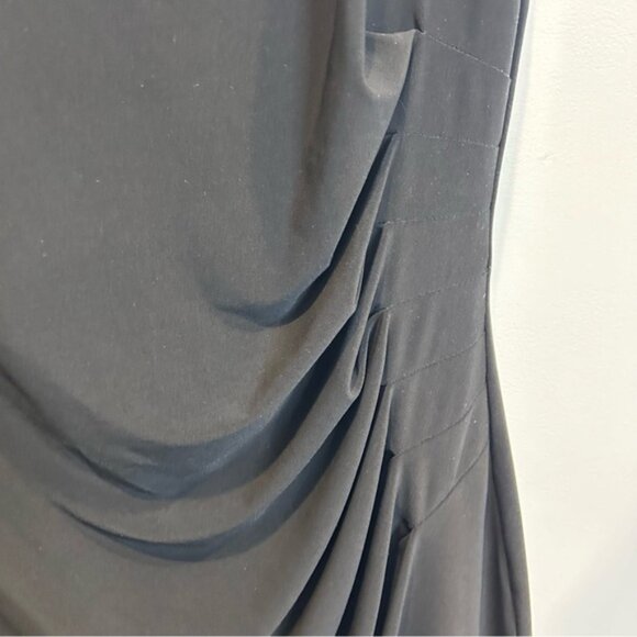 Anne Klein Black Sheath Dress Faux Leather Shoulders - Picture 3 of 6